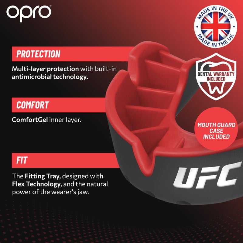 OPRO UFC Silver Level Mouth Guard - Moldable Mouthguard with Multi-Layer Protection for Boxing, Hockey, Rugby, MMA, jiu Jitsu, & Football Mouthpiece - Includes Mouth Guard Case (Youth, Red/Black) - Image 3